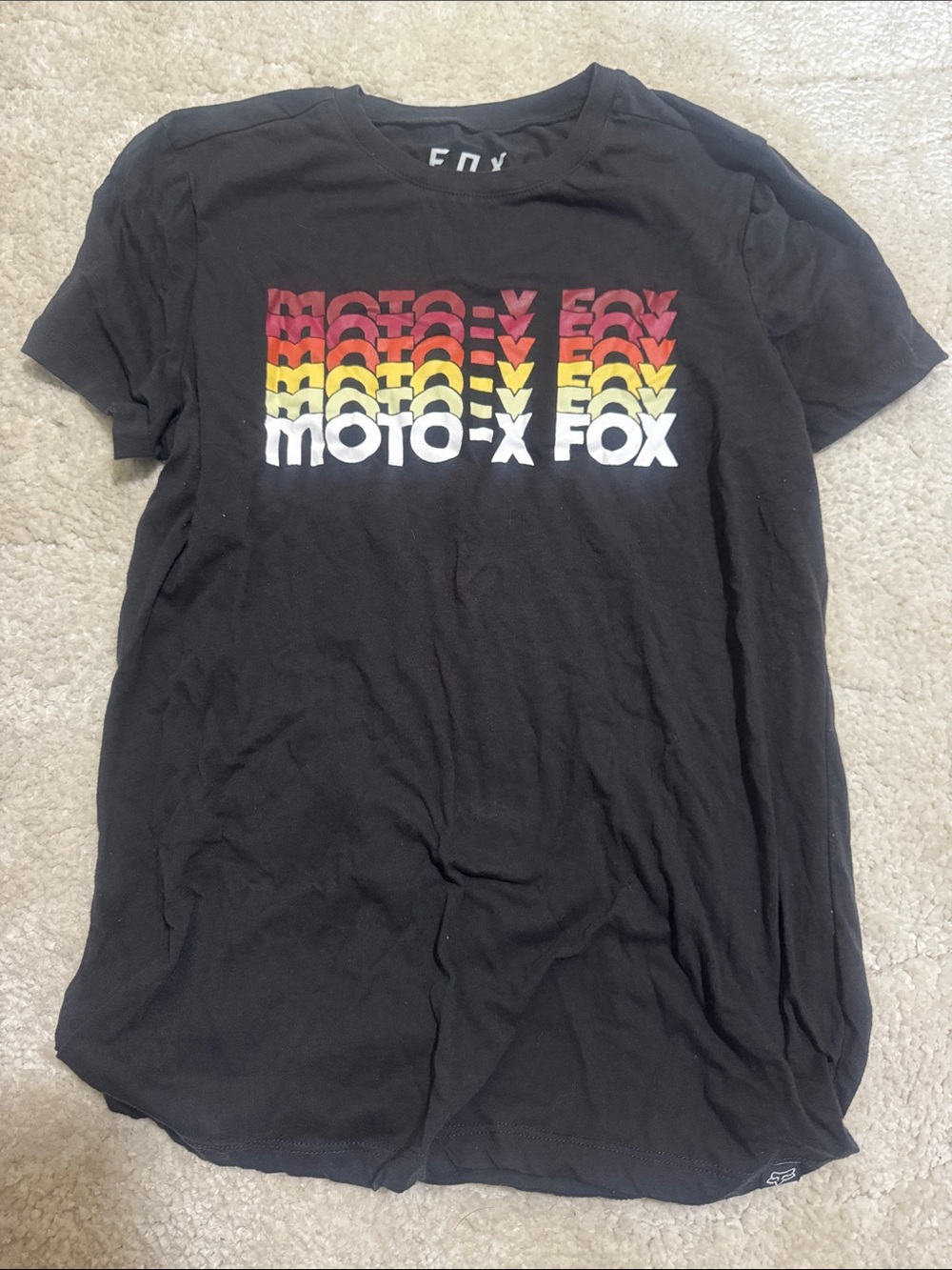 Fox Black Tee with Red, Orange, Yellow & White Moto-X Graphic